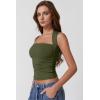 imageQINSEN Womens Square Neck Tank Tops Side Ruched Double Lined Slim Fit Summer Going Out Crop TopOlive Green