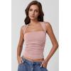 imageQINSEN Womens Square Neck Tank Tops Side Ruched Double Lined Slim Fit Summer Going Out Crop TopPink