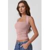 imageQINSEN Womens Square Neck Tank Tops Side Ruched Double Lined Slim Fit Summer Going Out Crop TopPink
