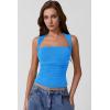 imageQINSEN Womens Square Neck Tank Tops Side Ruched Double Lined Slim Fit Summer Going Out Crop TopSapphire Blue