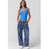 imageQINSEN Womens Square Neck Tank Tops Side Ruched Double Lined Slim Fit Summer Going Out Crop TopSapphire Blue