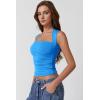 imageQINSEN Womens Square Neck Tank Tops Side Ruched Double Lined Slim Fit Summer Going Out Crop TopSapphire Blue