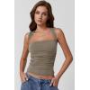 imageQINSEN Womens Square Neck Tank Tops Side Ruched Double Lined Slim Fit Summer Going Out Crop TopTurner Taupe
