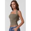 imageQINSEN Womens Square Neck Tank Tops Side Ruched Double Lined Slim Fit Summer Going Out Crop TopTurner Taupe