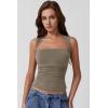 imageQINSEN Womens Square Neck Tank Tops Side Ruched Double Lined Slim Fit Summer Going Out Crop TopTurner Taupe