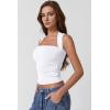 imageQINSEN Womens Square Neck Tank Tops Side Ruched Double Lined Slim Fit Summer Going Out Crop TopWhite