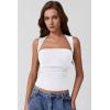 imageQINSEN Womens Square Neck Tank Tops Side Ruched Double Lined Slim Fit Summer Going Out Crop TopWhite