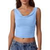 imageQINSEN Womens Cowl Neck Top Sleeveless Ruched Double Lined Crop Top Y2k T ShirtsLight Blue