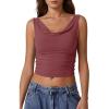 imageQINSEN Womens Cowl Neck Top Sleeveless Ruched Double Lined Crop Top Y2k T ShirtsMerlot