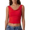 imageQINSEN Womens Cowl Neck Top Sleeveless Ruched Double Lined Crop Top Y2k T ShirtsRed