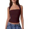 imageQINSEN Womens Square Neck Tank Tops Side Ruched Double Lined Slim Fit Summer Going Out Crop TopBurgundy