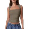 imageQINSEN Womens Square Neck Tank Tops Side Ruched Double Lined Slim Fit Summer Going Out Crop TopTurner Taupe