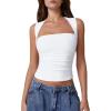 imageQINSEN Womens Square Neck Tank Tops Side Ruched Double Lined Slim Fit Summer Going Out Crop TopWhite