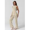 imageQINSEN Lounge Sets for Women Two Piece Outfits Knit Sleeveless Vented Hemline Tops Wide Leg Pants Sweater SetsBeige