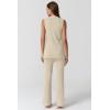 imageQINSEN Lounge Sets for Women Two Piece Outfits Knit Sleeveless Vented Hemline Tops Wide Leg Pants Sweater SetsBeige