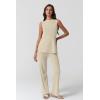 imageQINSEN Lounge Sets for Women Two Piece Outfits Knit Sleeveless Vented Hemline Tops Wide Leg Pants Sweater SetsBeige