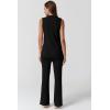 imageQINSEN Lounge Sets for Women Two Piece Outfits Knit Sleeveless Vented Hemline Tops Wide Leg Pants Sweater SetsBlack