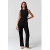 imageQINSEN Lounge Sets for Women Two Piece Outfits Knit Sleeveless Vented Hemline Tops Wide Leg Pants Sweater SetsBlack