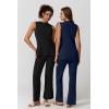 imageQINSEN Lounge Sets for Women Two Piece Outfits Knit Sleeveless Vented Hemline Tops Wide Leg Pants Sweater SetsBlack