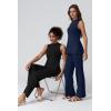 imageQINSEN Lounge Sets for Women Two Piece Outfits Knit Sleeveless Vented Hemline Tops Wide Leg Pants Sweater SetsBlack