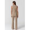 imageQINSEN Lounge Sets for Women Two Piece Outfits Knit Sleeveless Vented Hemline Tops Wide Leg Pants Sweater SetsKhaki
