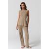imageQINSEN Lounge Sets for Women Two Piece Outfits Knit Sleeveless Vented Hemline Tops Wide Leg Pants Sweater SetsKhaki