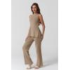 imageQINSEN Lounge Sets for Women Two Piece Outfits Knit Sleeveless Vented Hemline Tops Wide Leg Pants Sweater SetsKhaki