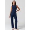imageQINSEN Lounge Sets for Women Two Piece Outfits Knit Sleeveless Vented Hemline Tops Wide Leg Pants Sweater SetsNavy Blue