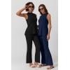 imageQINSEN Lounge Sets for Women Two Piece Outfits Knit Sleeveless Vented Hemline Tops Wide Leg Pants Sweater SetsNavy Blue
