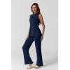 imageQINSEN Lounge Sets for Women Two Piece Outfits Knit Sleeveless Vented Hemline Tops Wide Leg Pants Sweater SetsNavy Blue