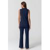 imageQINSEN Lounge Sets for Women Two Piece Outfits Knit Sleeveless Vented Hemline Tops Wide Leg Pants Sweater SetsNavy Blue