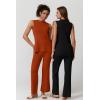imageQINSEN Lounge Sets for Women Two Piece Outfits Knit Sleeveless Vented Hemline Tops Wide Leg Pants Sweater SetsRooibos Tea