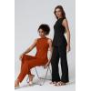 imageQINSEN Lounge Sets for Women Two Piece Outfits Knit Sleeveless Vented Hemline Tops Wide Leg Pants Sweater SetsRooibos Tea