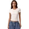 imageQINSEN Short Sleeve Shirts for Women Round Neck Basic Double Lined Tees Fitted Y2k Crop TopsBeige