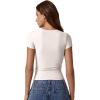 imageQINSEN Short Sleeve Shirts for Women Round Neck Basic Double Lined Tees Fitted Y2k Crop TopsBeige