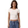 imageQINSEN Short Sleeve Shirts for Women Round Neck Basic Double Lined Tees Fitted Y2k Crop TopsBeige