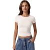 imageQINSEN Short Sleeve Shirts for Women Round Neck Basic Double Lined Tees Fitted Y2k Crop TopsBeige