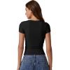 imageQINSEN Short Sleeve Shirts for Women Round Neck Basic Double Lined Tees Fitted Y2k Crop TopsBlack