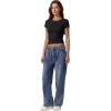 imageQINSEN Short Sleeve Shirts for Women Round Neck Basic Double Lined Tees Fitted Y2k Crop TopsBlack