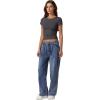 imageQINSEN Short Sleeve Shirts for Women Round Neck Basic Double Lined Tees Fitted Y2k Crop TopsDark Grey