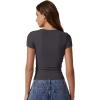 imageQINSEN Short Sleeve Shirts for Women Round Neck Basic Double Lined Tees Fitted Y2k Crop TopsDark Grey