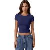 imageQINSEN Short Sleeve Shirts for Women Round Neck Basic Double Lined Tees Fitted Y2k Crop TopsEstate Blue
