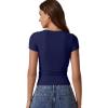 imageQINSEN Short Sleeve Shirts for Women Round Neck Basic Double Lined Tees Fitted Y2k Crop TopsEstate Blue