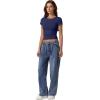 imageQINSEN Short Sleeve Shirts for Women Round Neck Basic Double Lined Tees Fitted Y2k Crop TopsEstate Blue