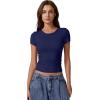 imageQINSEN Short Sleeve Shirts for Women Round Neck Basic Double Lined Tees Fitted Y2k Crop TopsEstate Blue