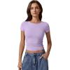 imageQINSEN Short Sleeve Shirts for Women Round Neck Basic Double Lined Tees Fitted Y2k Crop TopsLavender