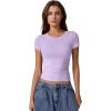imageQINSEN Short Sleeve Shirts for Women Round Neck Basic Double Lined Tees Fitted Y2k Crop TopsLavender