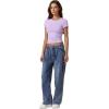 imageQINSEN Short Sleeve Shirts for Women Round Neck Basic Double Lined Tees Fitted Y2k Crop TopsLavender