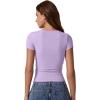 imageQINSEN Short Sleeve Shirts for Women Round Neck Basic Double Lined Tees Fitted Y2k Crop TopsLavender
