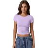 imageQINSEN Short Sleeve Shirts for Women Round Neck Basic Double Lined Tees Fitted Y2k Crop TopsLavender